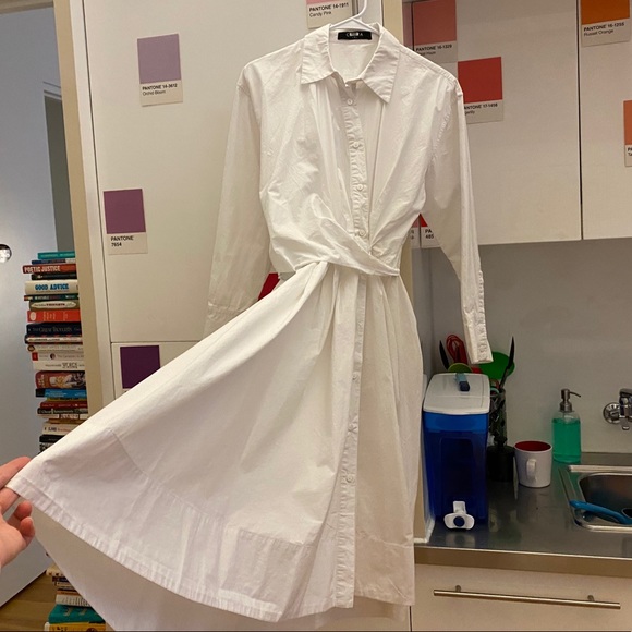 Small Cotton White Button Shirt Dress Swing Collar - Picture 5 of 11